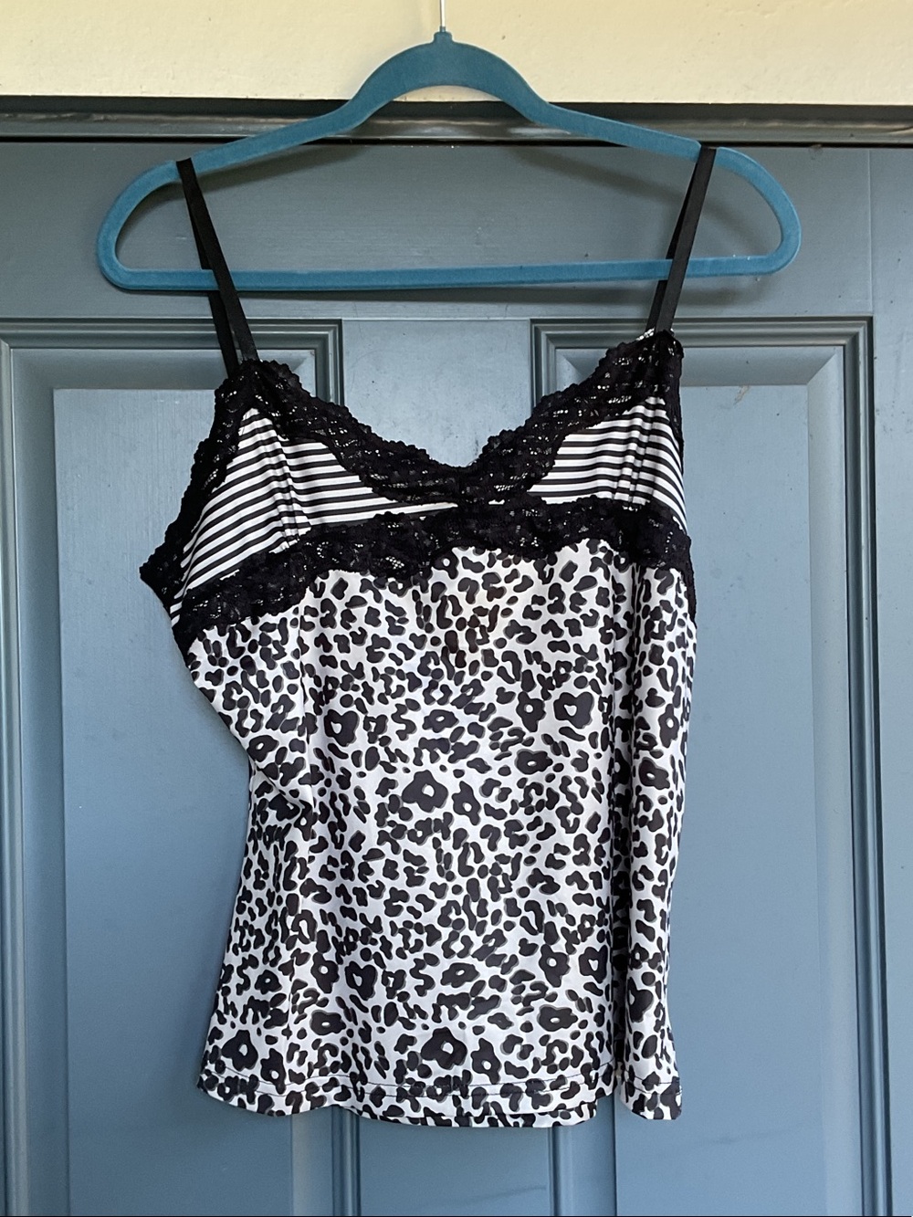 Black & White Leopard Lace-Trim Camisole, Size L